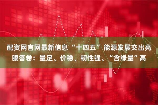 配资网官网最新信息 “十四五” 能源发展交出亮眼答卷：量足、价稳、韧性强、“含绿量”高